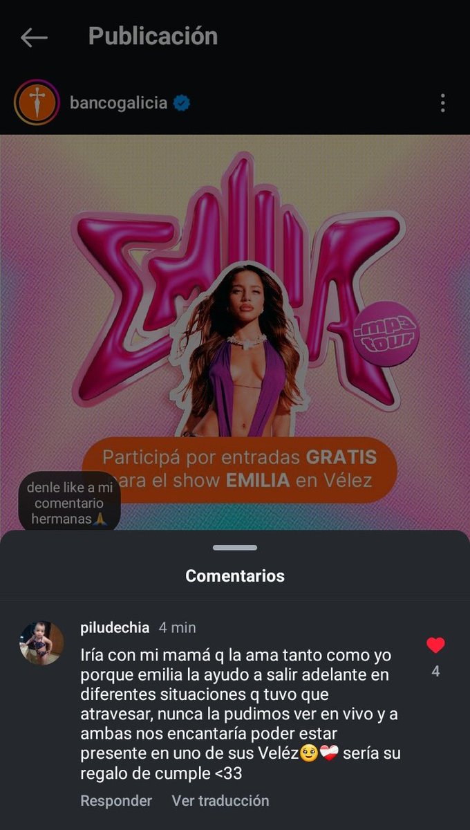 porfavor es nuestro sueño verla a emilia en velez y mi sueño poder regalarle esto, los que puedan y quieran ir a dejar su like en mi comentario se los agradezco muchísimo de corazón ❤️‍🩹