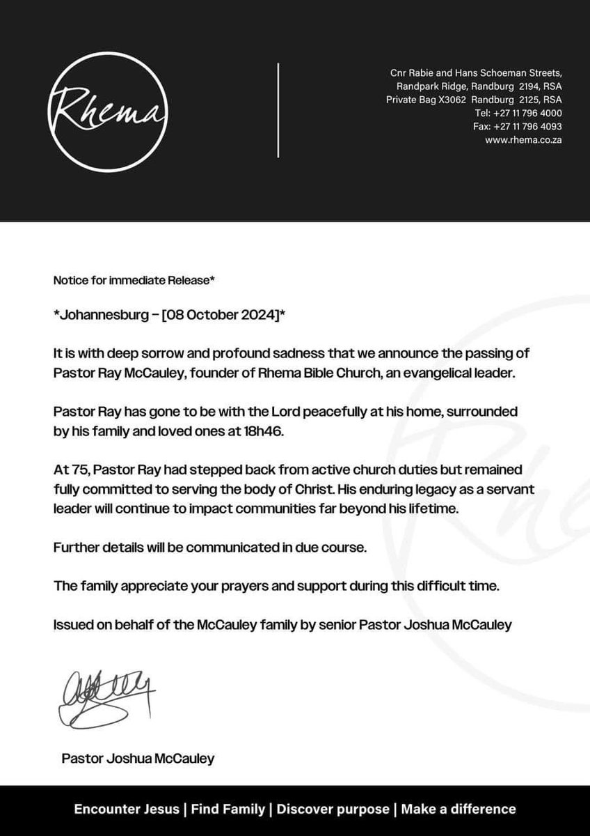 *Notice for immediate Release*
*Johannesburg – [08 October 2024]*