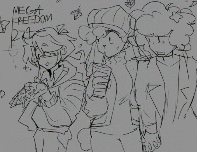 MegaFreedom1274's tweet photo. #FeverTober2024 day 7 and 8 combined ! just a doodle today but fever and tea are on an autumn walk and catch a glimpse of the infamous candy corn pizza HEBJNF https://t.co/MRH9RWAJB0