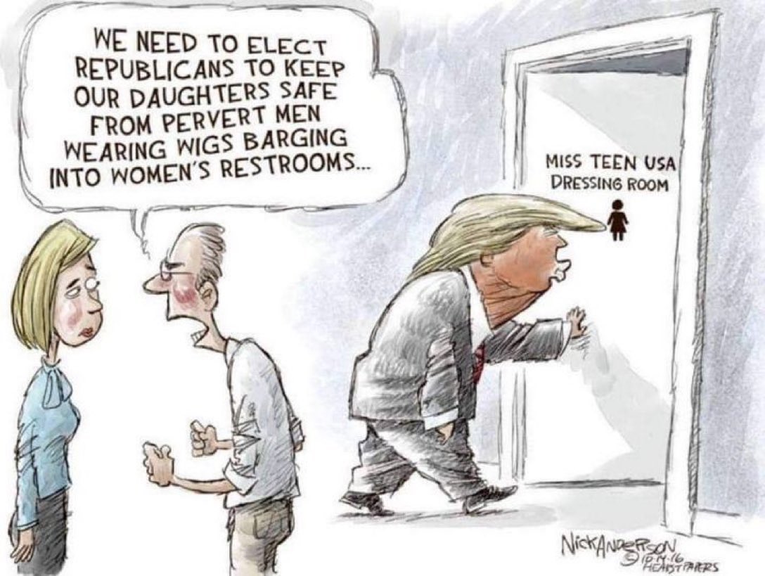 MAGA is whining about Howard Stern sexualizing women.

We don’t want guys with makeup and wigs in girls dressing rooms.. ffs
