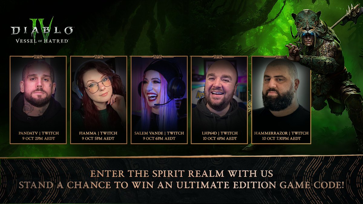 I HAVE x6 Diablo IV Vessel of Hatred Ultimate Edition Expansion Game Codes to giveaway - NOT REGION LOCKED!?!?! LETS GOO!!!!!!!!!
Thank you <a href="/Blizzard_ANZ/">Blizzard ANZ</a> 
🐼 FOLLOW🐼
🐼 RT 🐼
🐼 LIKE 🐼 
TELL ME WHAT YOU ENJOYING ABOUT NEW XPAC