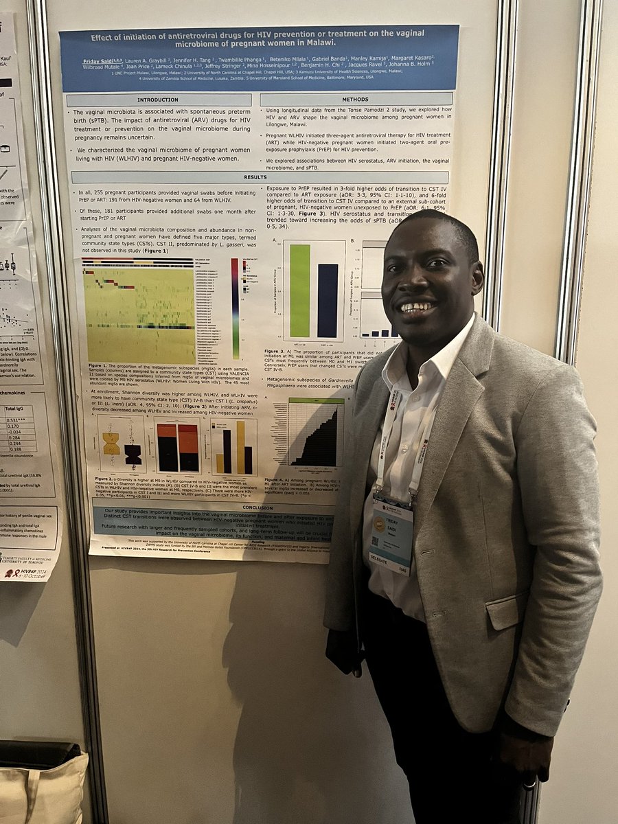ivansegy47's tweet image. “Oral PrEP maybe be altering the vaginal microbiota of pregnant women and predisposing them to the risk of preterm birth. A larger study is needed to confirm the findings.” says @DrFridaySaidi from the UNC Project - Malawi at #HIVR4P2024