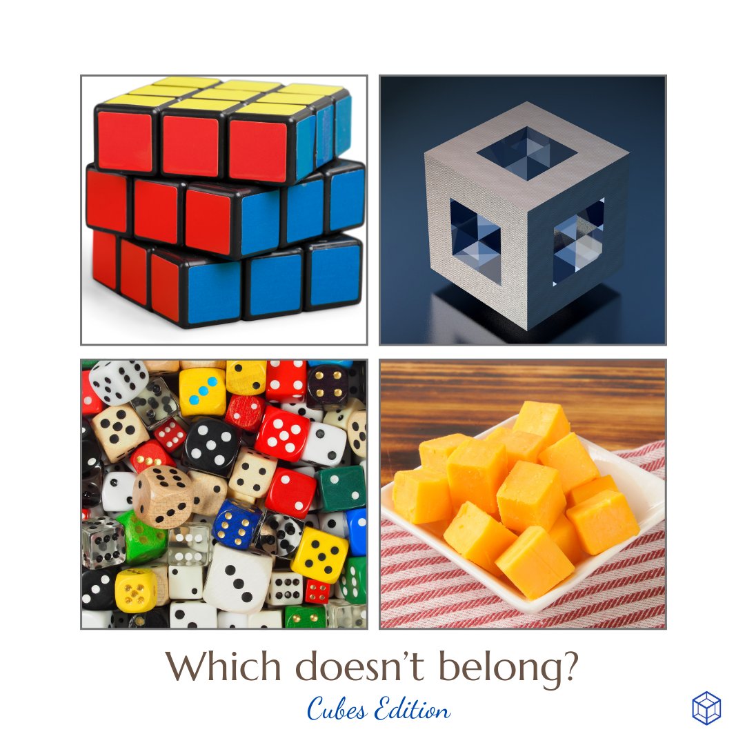 amtnj's tweet image. t's "Which Doesn't Belong" Wednesday! Notice the pictures. Which is unique? 
#math #mathroutine #njteacher #njteachers #wodb #mathteacher #mathteachers #cubes #cheese #rubikscube #mathpuzzle