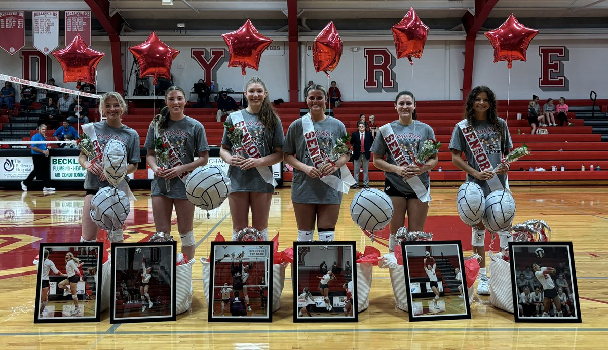 Senior Night for the Lady Red 🏐 team.  Thank you Claire, Brooke, Lila, Morgan, Payton, &amp; Audrey for your 4 years of dedication and leadership to the Volleyball program. Wishing you luck on this special day.  #GoRed 🅱️