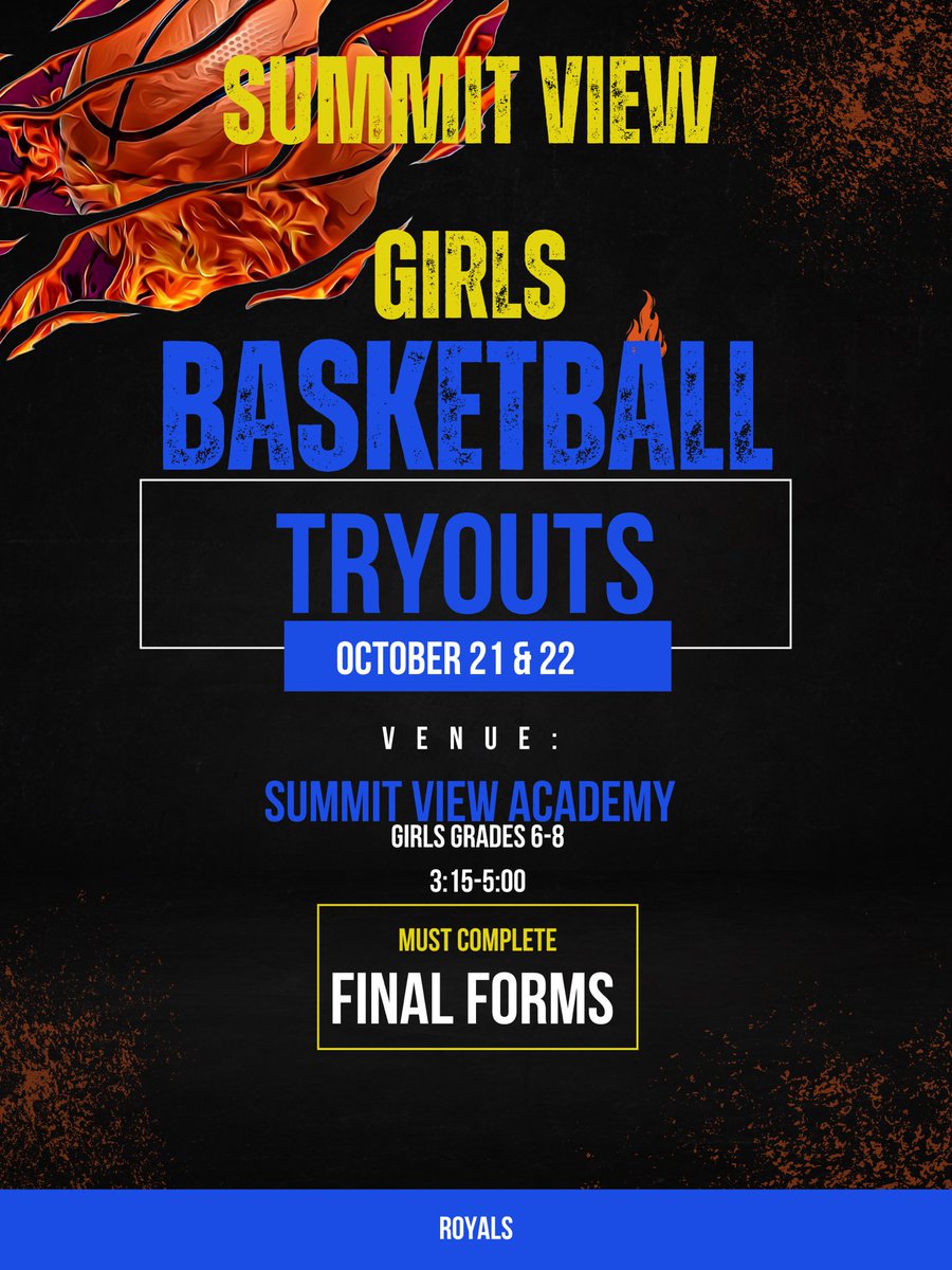 Summit view girls basketball is right around the corner ! Get ready with us at open gyms the 15 and 16 th then tryouts the 21st and 22nd ! 🏀👑🏀 <a href="/SummitViewAcad/">SVA Principal</a>