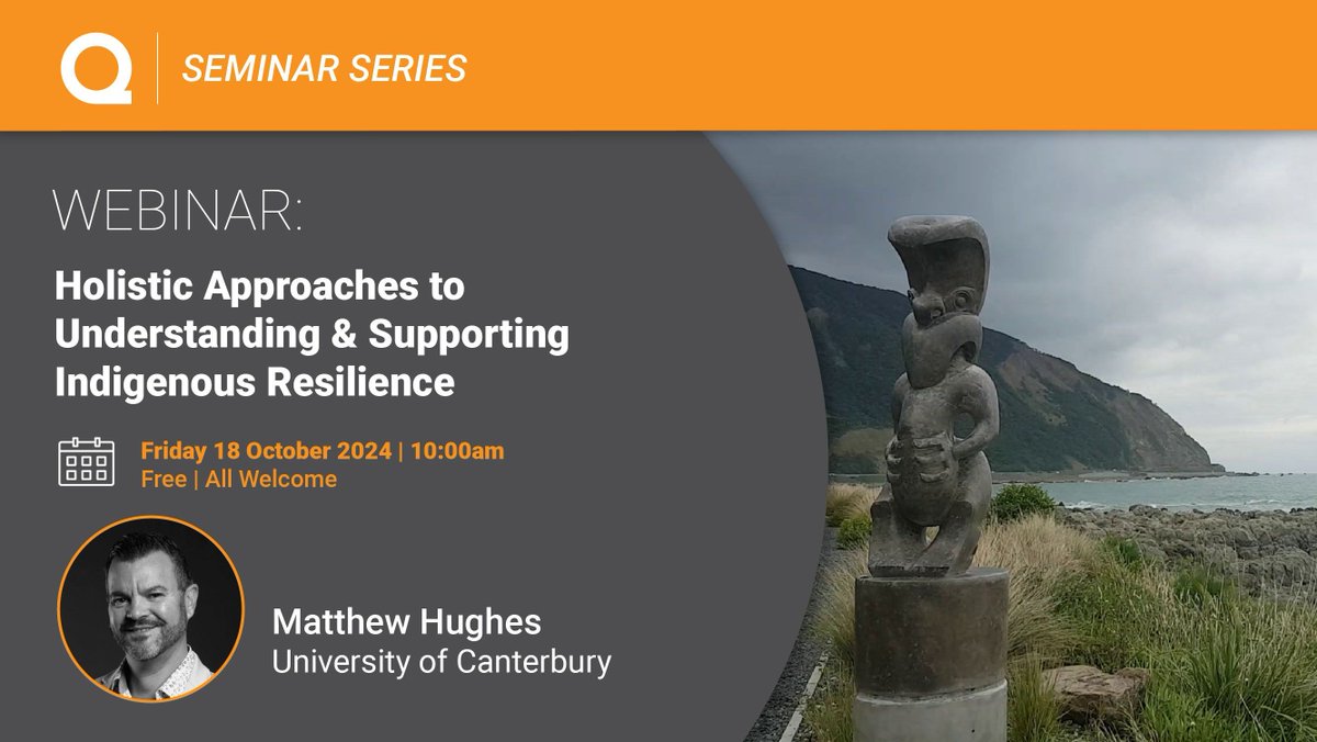 Te Hiranga Rū QuakeCoRE (@quakecore) on Twitter photo Join us online NEXT FRIDAY (18 Oct) at 10am for the next instalment of the #QCSeminarSeries: 🗣️ Holistic Approaches to Understanding & Supporting Indigenous Resilience
Presented by: Matthew Hughes (@<a href="/UCEngineering/">UC Engineering NZ | Te Kaupeka Pūhanga</a>, <a href="/UCNZ/">University of Canterbury</a>)
More info: buff.ly/3ZCmegT
#Mātauranga #DRR Join us online NEXT FRIDAY (18 Oct) at 10am for the next instalment of the #QCSeminarSeries: 🗣️ Holistic Approaches to Understanding & Supporting Indigenous Resilience
Presented by: Matthew Hughes (@<a href="/UCEngineering/">UC Engineering NZ | Te Kaupeka Pūhanga</a>, <a href="/UCNZ/">University of Canterbury</a>)
More info: buff.ly/3ZCmegT
#Mātauranga #DRR