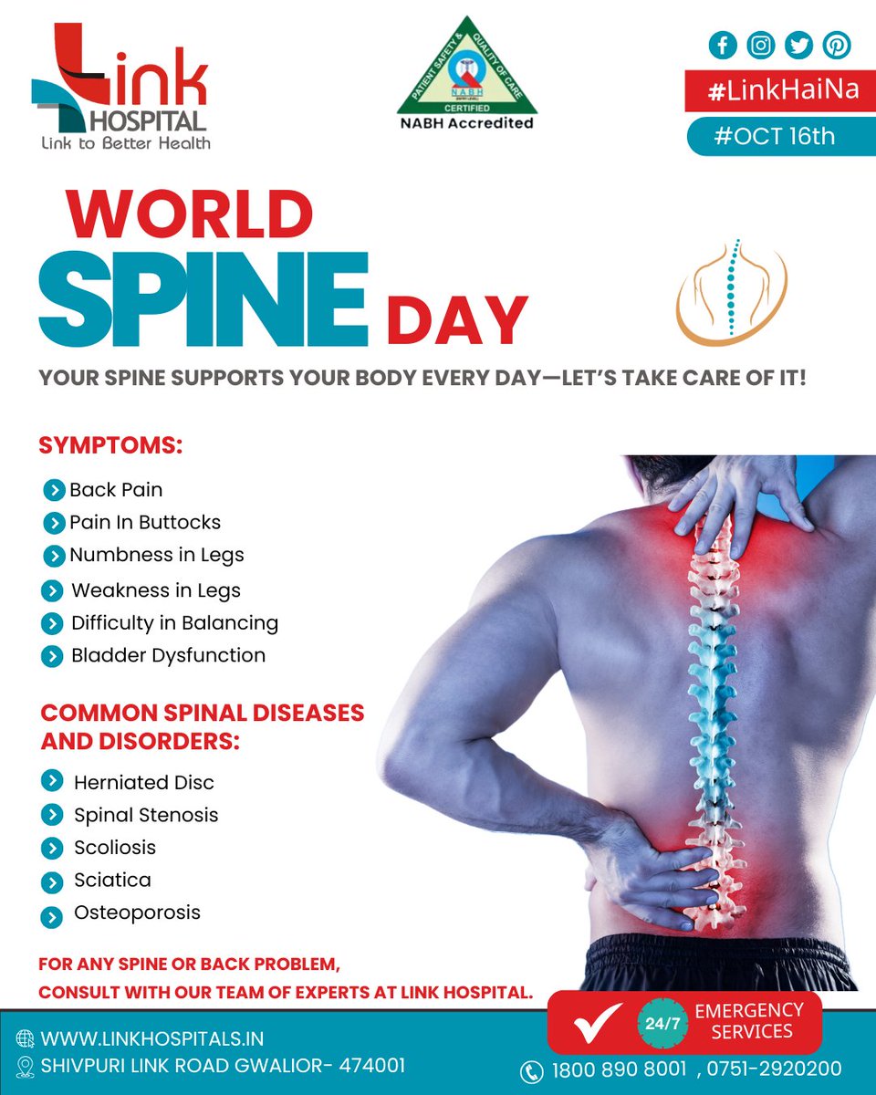 LinkHospital's tweet photo. "Your spine is the backbone of your health! At Link Hospital, we are dedicated to promoting spinal health and raising awareness about preventing back pain and spinal disorders. 
.
.
.
#SpinalHealth #BackPainAwareness #SpineCare #HealthyBack #PostureMatters #ExerciseForHealth https://t.co/krsE3peh6b