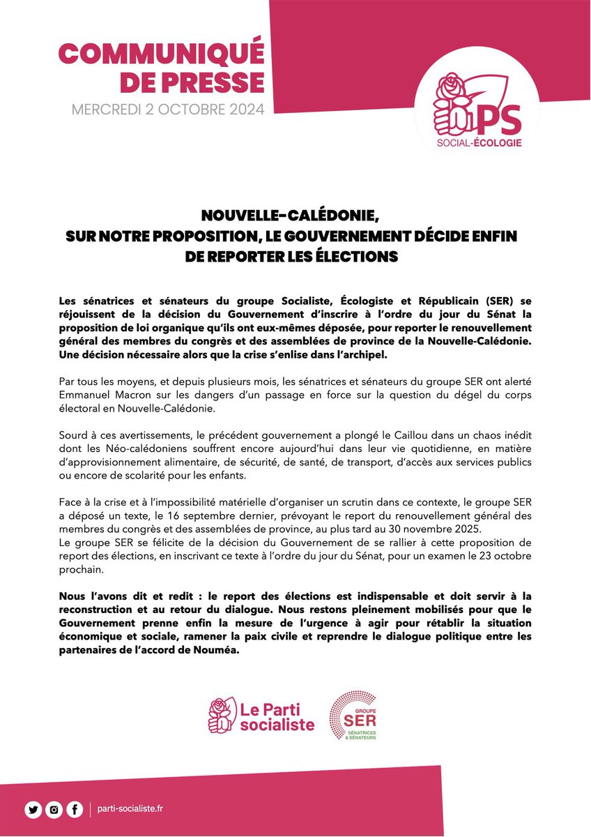 A_Linkenheld's tweet photo. #NouvelleCalédonie
En commission des #Lois au @Senat, examen de notre #PPLO visant à reporter l’organisation des élections locales jusqu’au 30.11.25.
Sans cette initiative🌹et la position constante des @senateursPS, l’apaisement tant attendu et enfin proposé ne serait possible. https://t.co/LHgjZqghW8