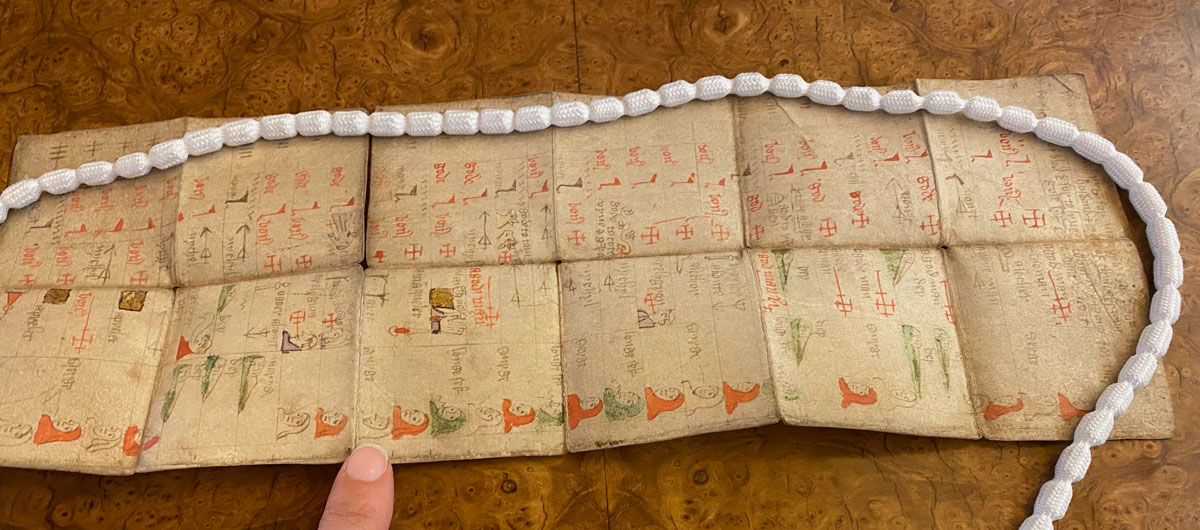 This is of course another calendar, a lunar one, but made of a single vellum sheet folded into a tiny square.