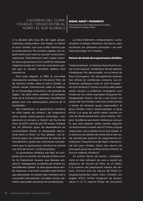 🚨 NEW PUBLICATION 

Climate governance works like an accordion. Some measures bring cohesion, while others polarize and widen the gap between the global North and South. I analyze these dynamics in <a href="/CidobBarcelona/">CIDOB (Barcelona Centre for International Affairs)</a>'s new Yearbook!

👉cidob.org/ca/publicacion…