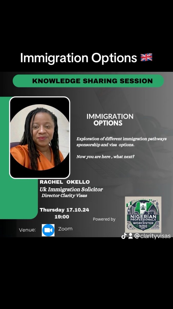 I’m looking forward to speaking about All Things skilled worker visas &amp; business visas with the Nigerian community in Worcester. 🇳🇬 🇬🇧🌍

#immigration #ClarityVisas