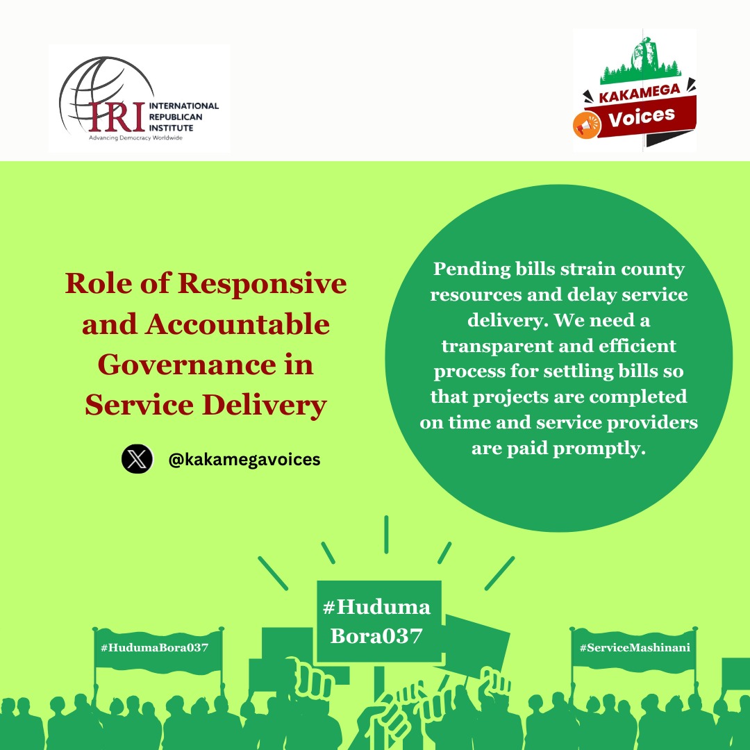 Pending bills are straining county resources and affecting service delivery on the ground. We need proper plans to settle debts so development can continue without setbacks! #HudumaBora037 #ServiceMashinani 
<a href="/KakamegaVoices/">Kakamega Voices</a> <a href="/Kakamega_037/">County Government of Kakamega</a> <a href="/IRIglobal/">International Republican Institute</a> <a href="/KakamegaBunge/">COUNTY ASSEMBLY OF KAKAMEGA</a>