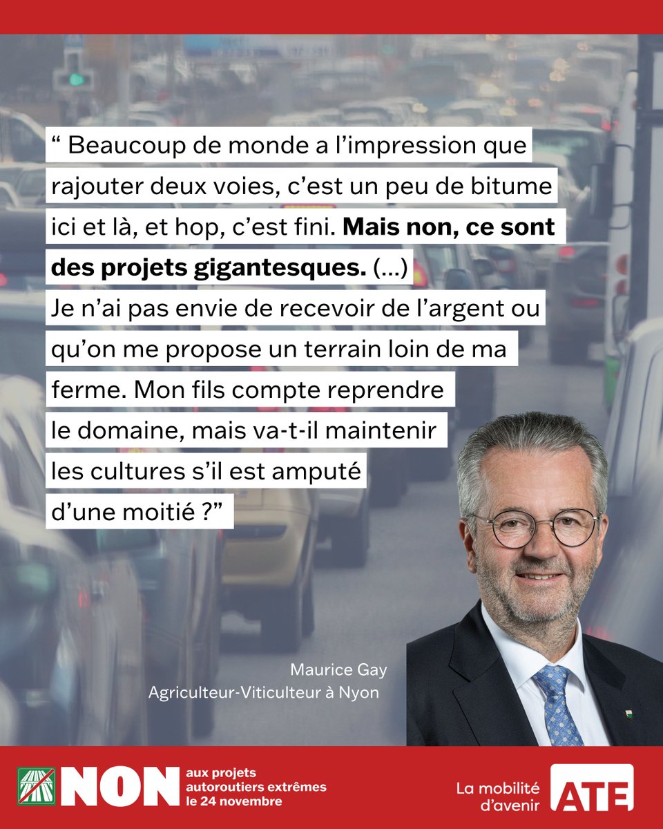 Maurice Gay craint pour ses cultures et le devenir de son domaine familial en cas d'extension autoroutière : dans <a href="/lecourrier/">Le Courrier</a> aujourd'hui lecourrier.ch/2024/10/16/si-…

Renonçons aux projets autoroutiers extrêmes le 24.11 ! #CHvote <a href="/ATE_Suisse/">ATE Suisse</a> <a href="/ategeneve/">ATE Genève</a> @ATEVaud <a href="/ActifTrafic/">actif-trafiC</a>