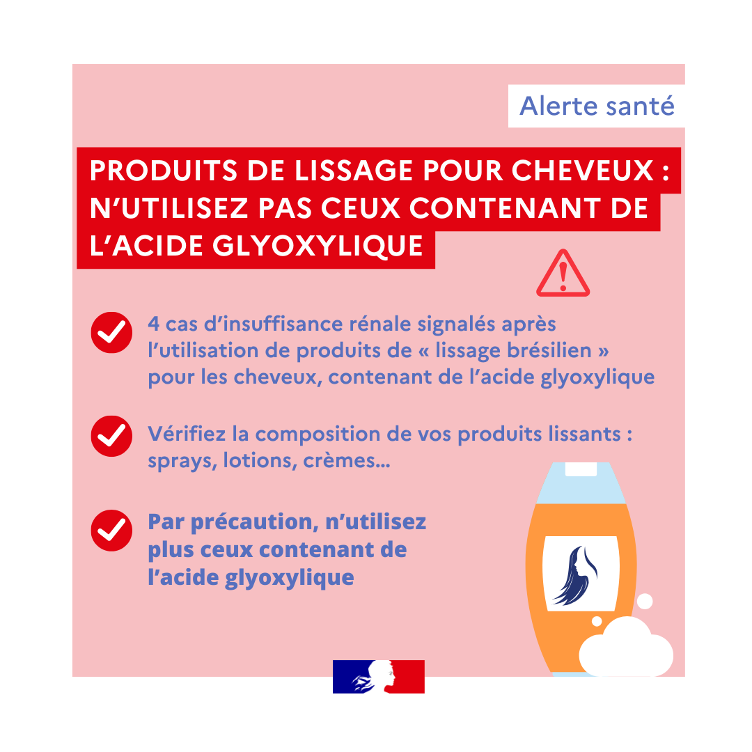 dgccrf's tweet photo. 🗞️ Après plusieurs problèmes graves, l’utilisation des produits lissants pour cheveux contenant de l’acide glyoxylique est déconseillée par l’@Anses_fr, @Sante_Gouv et la DGCCRF  
En savoir plus
👇
https://t.co/cBkziQV7SD https://t.co/4fKvkzO1GZ