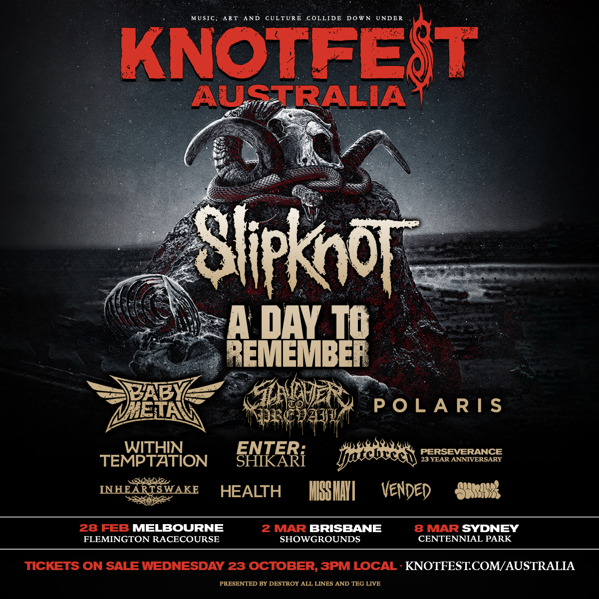 Knotfest Australia (@knotfestau) on Twitter photo Knotfest Australia 2025 πͺ
Register For Early Bird Presale
πͺ knotfest.com/australia
Key Dates and Tickets πͺ
πΈππππ¦ π΅πππ πππ-ππππ
Monday 21st October @ 11am Local
πΊππππππ ππ’ππππ ππππππ‘π ππ ππππ
Wednesday 23rd October @ 3pm local Knotfest Australia 2025 πͺ
Register For Early Bird Presale
πͺ knotfest.com/australia
Key Dates and Tickets πͺ
πΈππππ¦ π΅πππ πππ-ππππ
Monday 21st October @ 11am Local
πΊππππππ ππ’ππππ ππππππ‘π ππ ππππ
Wednesday 23rd October @ 3pm local