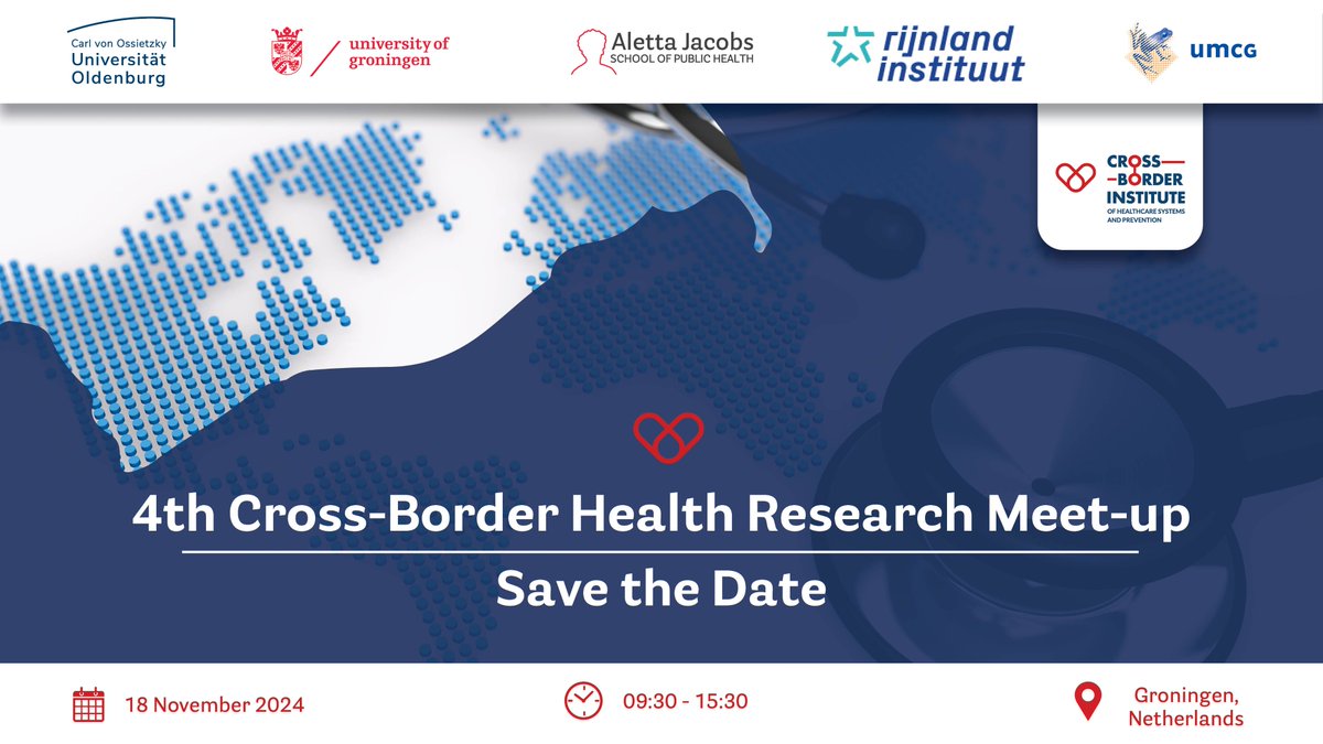 Aletta (@alettajacobssph) on Twitter photo 🌍 Border regions face staff shortages, aging populations & healthcare challenges. Cross-border collaboration is key! Join the Meet-up on 18 Nov in Groningen to explore solutions for NL & DE. <a href="/CBI_health/">Cross-border Institute (CBI)</a>
🔗 Register now: rug.nl/aletta/calenda… #CrossBorderHealth 🌍 Border regions face staff shortages, aging populations & healthcare challenges. Cross-border collaboration is key! Join the Meet-up on 18 Nov in Groningen to explore solutions for NL & DE. <a href="/CBI_health/">Cross-border Institute (CBI)</a>
🔗 Register now: rug.nl/aletta/calenda… #CrossBorderHealth