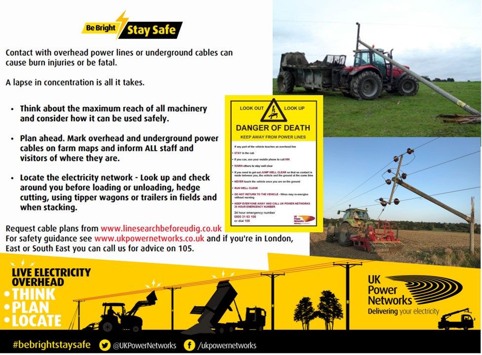 BritishSugar's tweet photo. When lifting and loading #sugarbeet, remember to watch out for overhead powerlines ⚡
As an absolute minimum, do not operate machinery within 10 metres of any powerlines – which is measured horizontally at ground level from directly beneath a line #LookOutLookUp @UKPowerNetworks https://t.co/zJnzhsNiQt