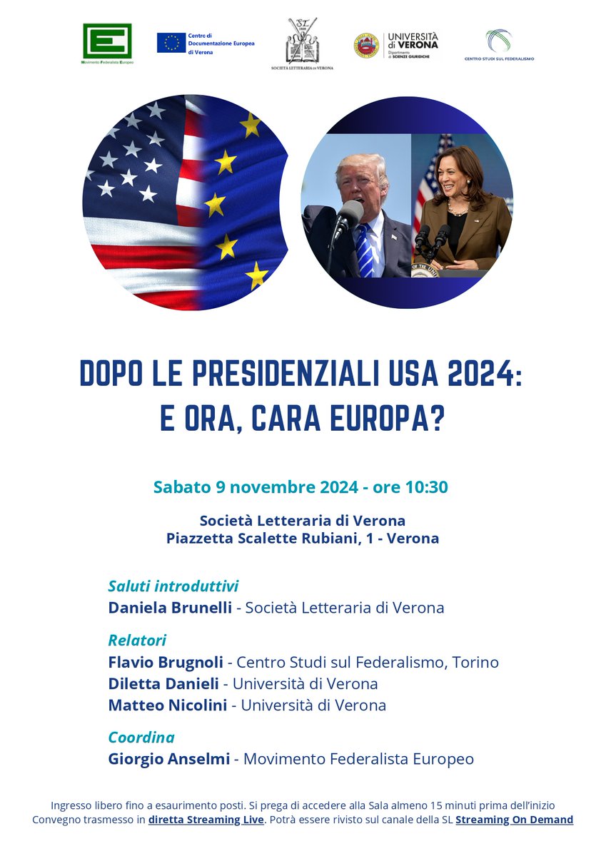 CDE Univr (@cdeunivr) on Twitter photo Dopo le Presidenziali USA 2024: e ora, cara Europa?
9 NOVEMBRE 2024 . ore 10:30 – Società Letteraria di Verona- Piazzetta Scalette Rubiani 1 – Verona
cde.univr.it/.../dopo-le-pr… Dopo le Presidenziali USA 2024: e ora, cara Europa?
9 NOVEMBRE 2024 . ore 10:30 – Società Letteraria di Verona- Piazzetta Scalette Rubiani 1 – Verona
cde.univr.it/.../dopo-le-pr…