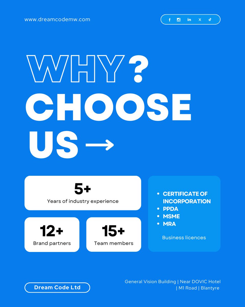 DreamCodeMw's tweet photo. Here you have all the reasons to give us your work. A post you can't skip !
#dreamcodeltd #softwaredevelopment #Malawi #tech #WebsiteDevelopment https://t.co/GcBigm19hW