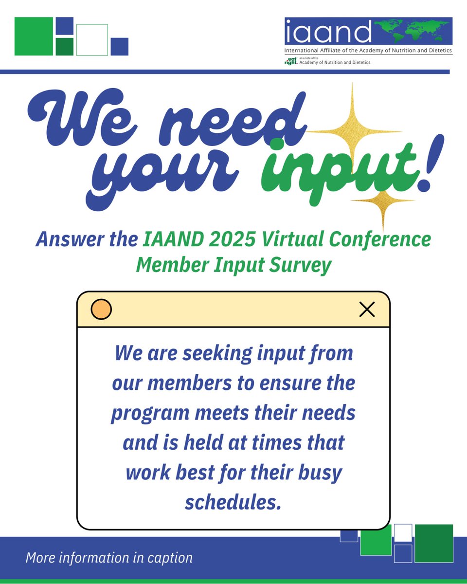 IAAND is in the early stages of planning a 2025 virtual conference. We seek input from our IAAND members to ensure the program meets their needs and is held at times that work best for their busy schedules.

Please answer the survey using this link: docs.google.com/forms/d/e/1FAI…