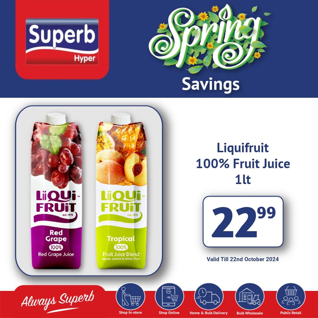 Superbhyper's tweet image. Superb Hyper Promotions
Weekly Spectaculars,Unbeatable Offers
Shop Online: superbhyper.co.za
Get Same Day Delivery For Only R29! 
Order Via Whatsapp Or Email
Whatsapp:063 900 2200
Email:sales@superbhyper.co.za
Shop In-store:17 Smithers Road,Kwadukuza
Valid:22nd October 2024