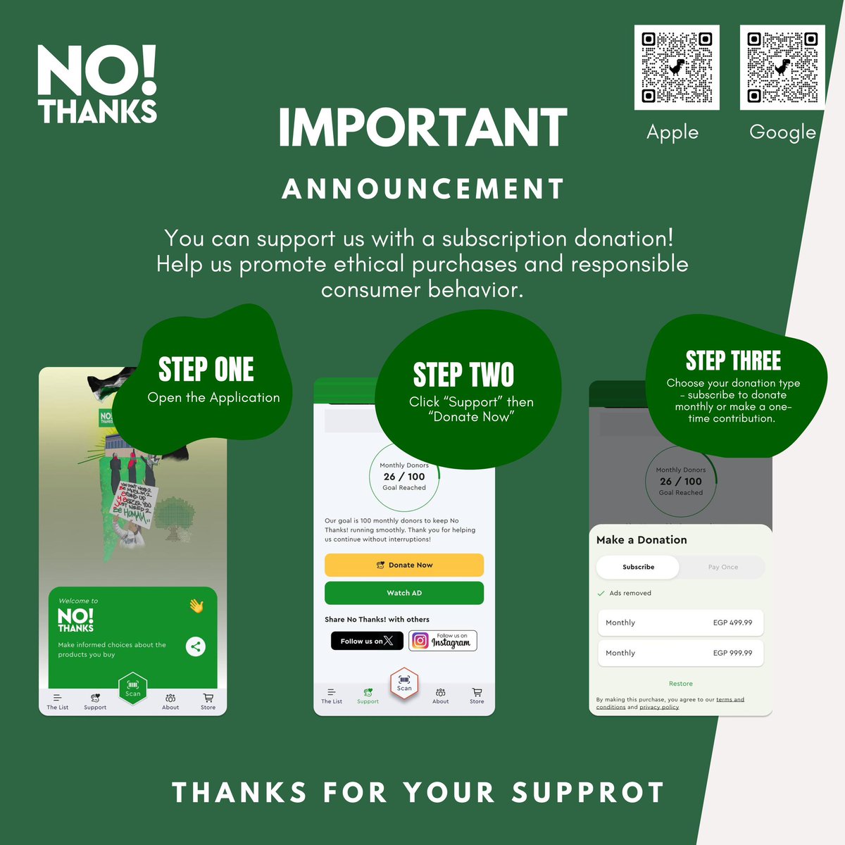 Help us reaching our goal with 100 subscribers on No Thanks, the money will be used only for maintenance the app and paying for the servers and APls we use in app #nothanks #nothanksapp #nothanksboycott
