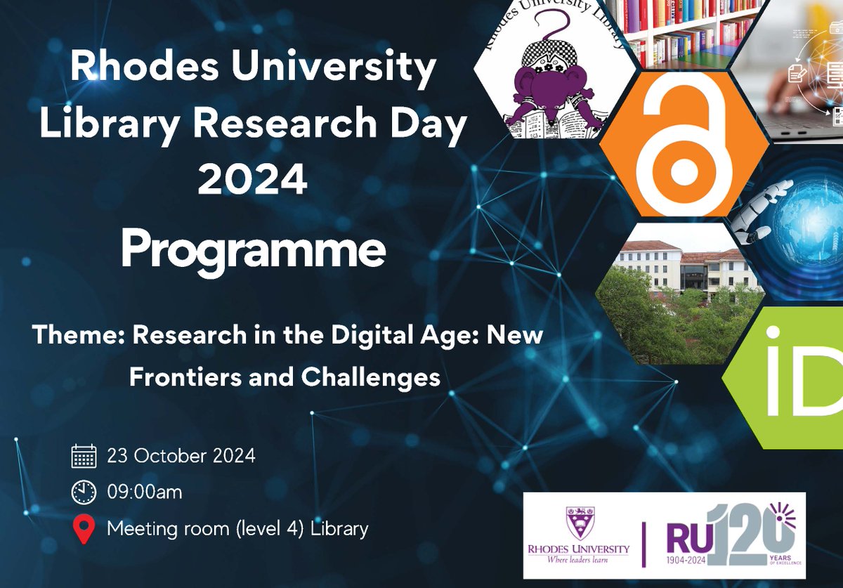 RhodesLibrary's tweet image. Research Day is Approaching!
Join us for a day of discovery, innovation, and knowledge-sharing at Research Day 2024!
Date: 23 October 2024
Location: RU Mian Library
Registration is still OPEN! Don’t miss out on this incredible opportunity: bit.ly/RULResearchDay…