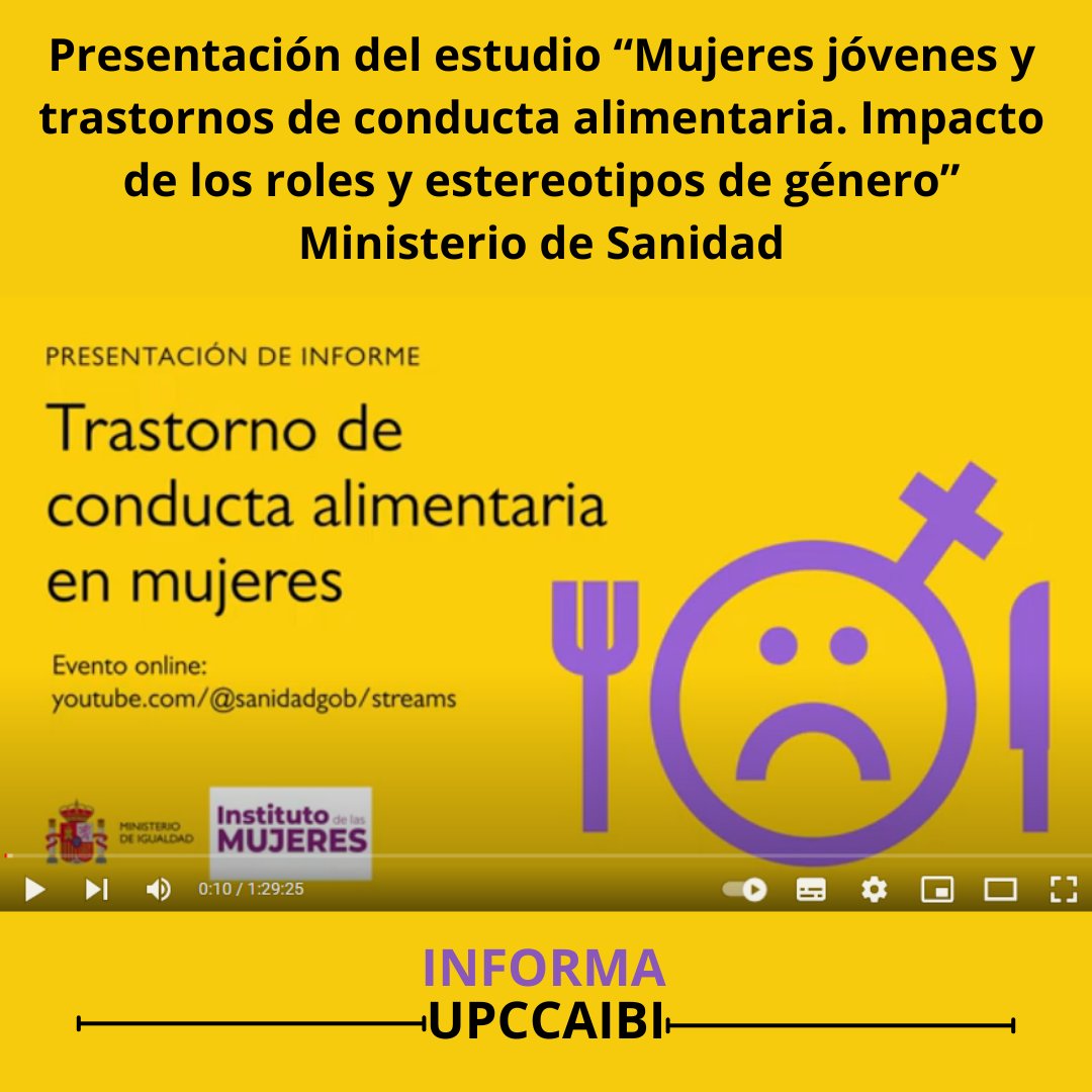 📈 Las mujeres sufren 9 de cada 10 trastornos alimentarios.  
💬Las redes sociales refuerzan los estereotipos de género y la insatisfacción corporal a través filtros y manipulaciones que crean expectativas inalcanzables. 

💬La <a href="/upccaIbi/">UPCCAIBI</a> informa sobre la presentación del Informe