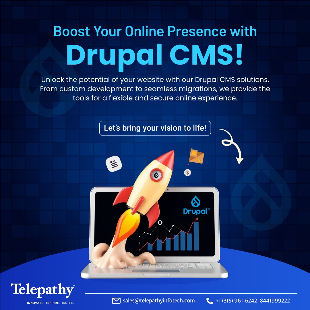 Telepathysocial's tweet image. Boost your website with our Drupal CMS solutions! Get custom development and seamless migrations to enhance your online presence.
Mail: sales@telepathyinfotech.com
Call: 8441999222
Visit: telepathyinfotech.com
#cms #telepathyinfotech #drupalcmsdevelopment #vision #services