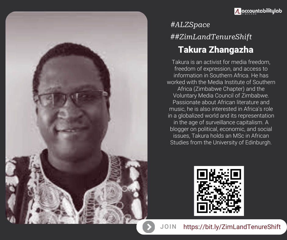 #ALZSpace Land Tenure and Fast Track Land Reform: Governance, Accountability, and Inclusion in Zimbabwe's New Tenure Policy. #ZimLandTenureShift
Date: 10:00 CAT 
Where: bit.ly/ZimLandTenureS… 

The government of Zimbabwe recently announced plans to issue secure documents of
