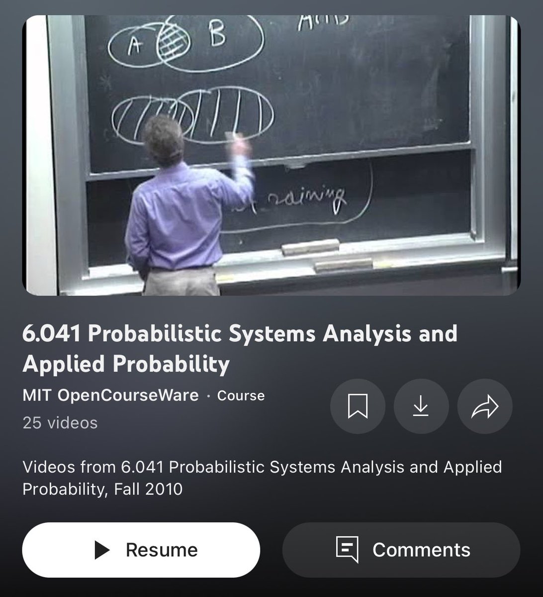 Priyansh_31Dec's tweet photo. I don’t care who you are, please watch the first 3 lectures from this playlist.
Just search probability MIT OpenCourseWare on youtube. https://t.co/HMJMPtFPt9