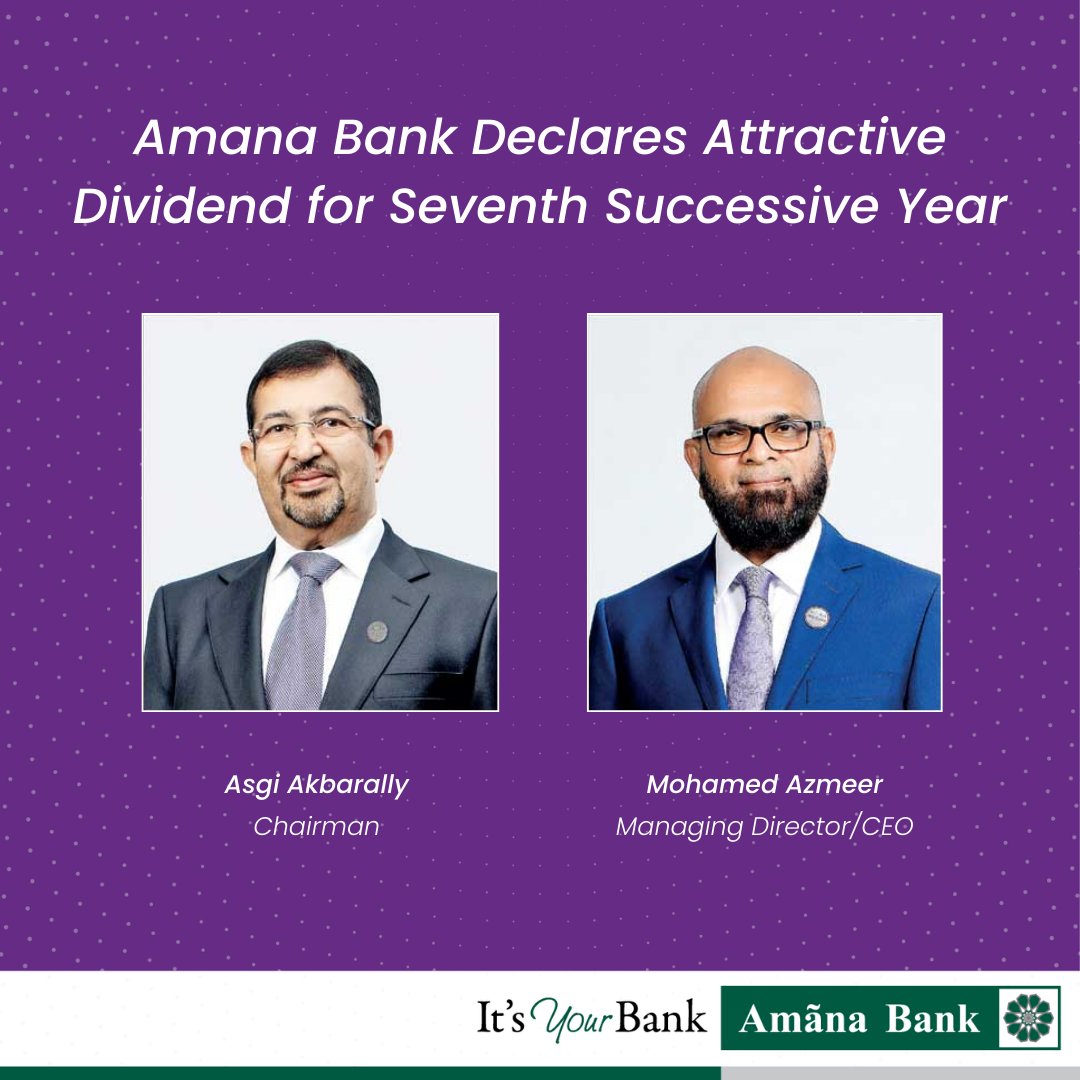 Amana Bank Declares Attractive Dividend for Seventh Successive Year

Read More: ft.lk/financial-serv…

#ItsYourBank