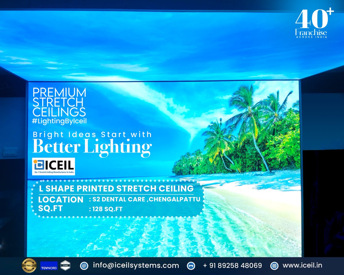 iceilsys's tweet image. 📢 New Project! Stunning L-Shape Printed Stretch Ceiling at S2 Dental Care 🦷 Chengalpattu 

Area: 128 sq. ft. | Client: S2 Dental Care
Inquiries: +91 89258 48069 🌐 iceil.in 
#StretchCeiling #lshape #IceilSystems #lightingbyiceil #iceil