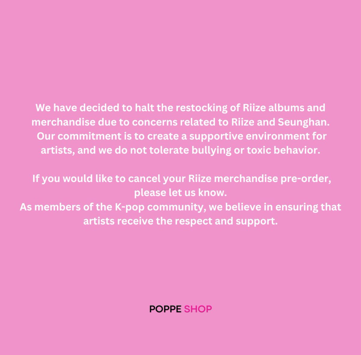 poppeshop's tweet image. Announcement Regarding Riize merchandise