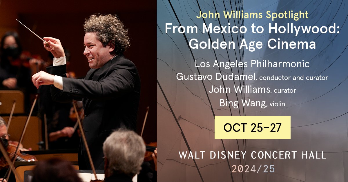 LAPhil's tweet image. .@GustavoDudamel and John Williams team up to curate an epic journey from Mexico to Hollywood through movie music. Experience An Evening of Film &amp;amp; Music with us October 25-27! bit.ly/WDCH2425GAMHF