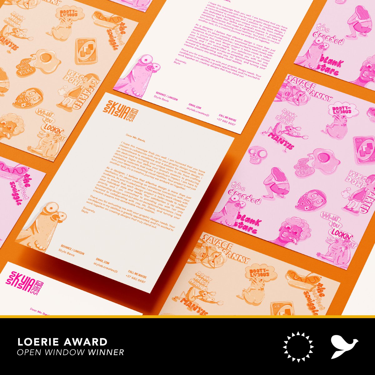 open_window_'s tweet image. Congratulations to Skyla Bevis
Silver Loerie Winner
Project Title: Skyla Creates Brand
Category: Student – Logos And Identity Programmes
Lecturer: Jan Pretorius
Brand Identity
instagram.com/skylab.creates/
#Loeries2024 #loeriewinner #CreativityUnleashed