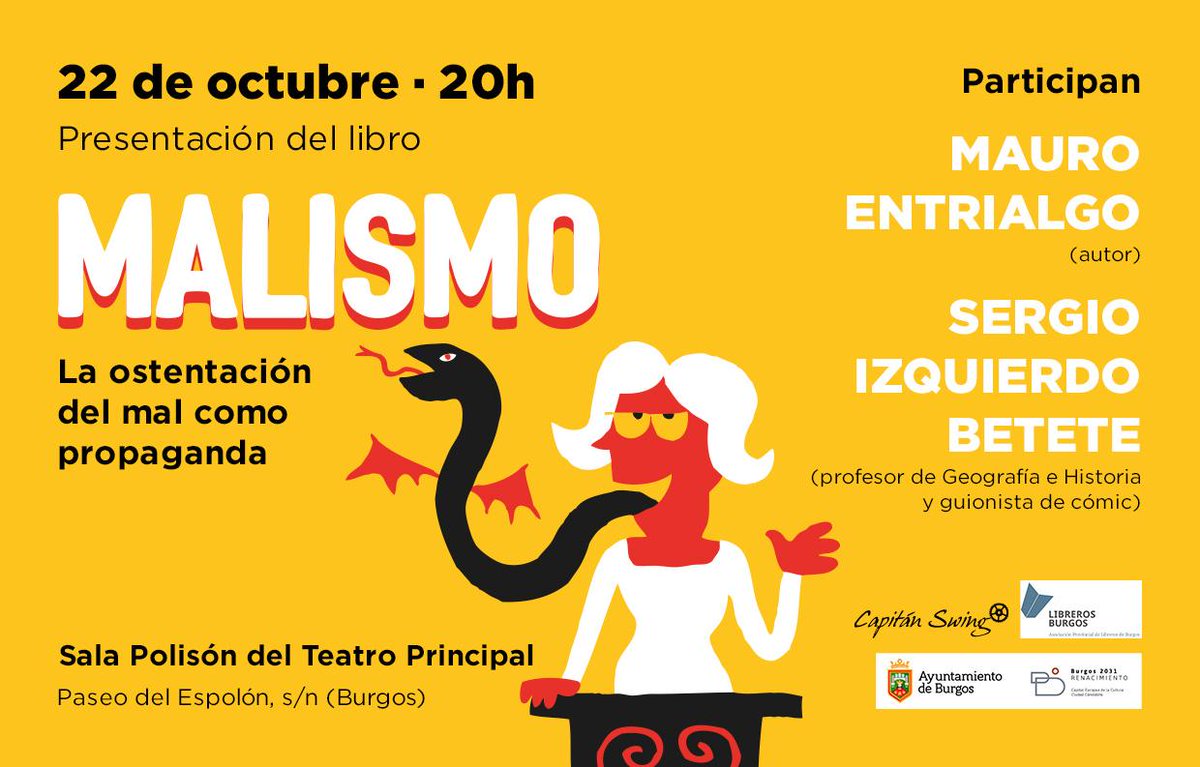 El próximo martes, 22 de octubre, tendré el gran honor de acompañar al gran Mauro Entrialgo <a href="/Tyrexito/">Mauro Entrialgo</a> en la presentación de su último libro "Malismo. La ostentación del mal como propaganda". Nos vemos para hablar del mailsmo y otras tantas cosillas.