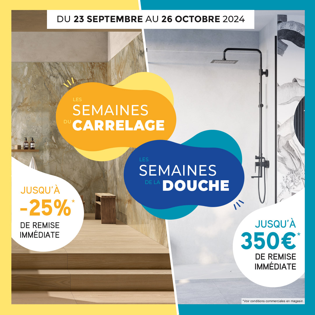 🤩📢 Ne manquez pas les Semaines du #Carrelage et de la #Douche chez #EspaceAubade ! Jusqu'à -350€ sur la douche et -25% sur le carrelage, parmi notre sélection de grandes marques. Attention, c'est uniquement jusqu'au 26/10/24. Rdv vite en magasins ! 🔗 ow.ly/m27V50TryOi