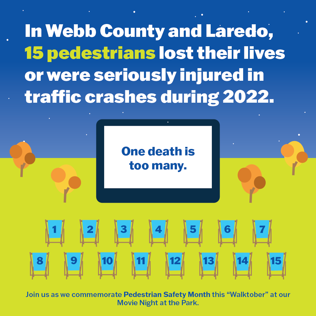 webb_rma's tweet photo. Join us this Thursday, October 17th at the Jovita Idar’s El Progreso Park (formerly Bartlett Soccer Park) for a movie night at the park to commemorate Pedestrian Safety Month. 
We are providing free refreshments and food, while supplies last.   

@officialcityoflaredo https://t.co/OKqwGxM9sq