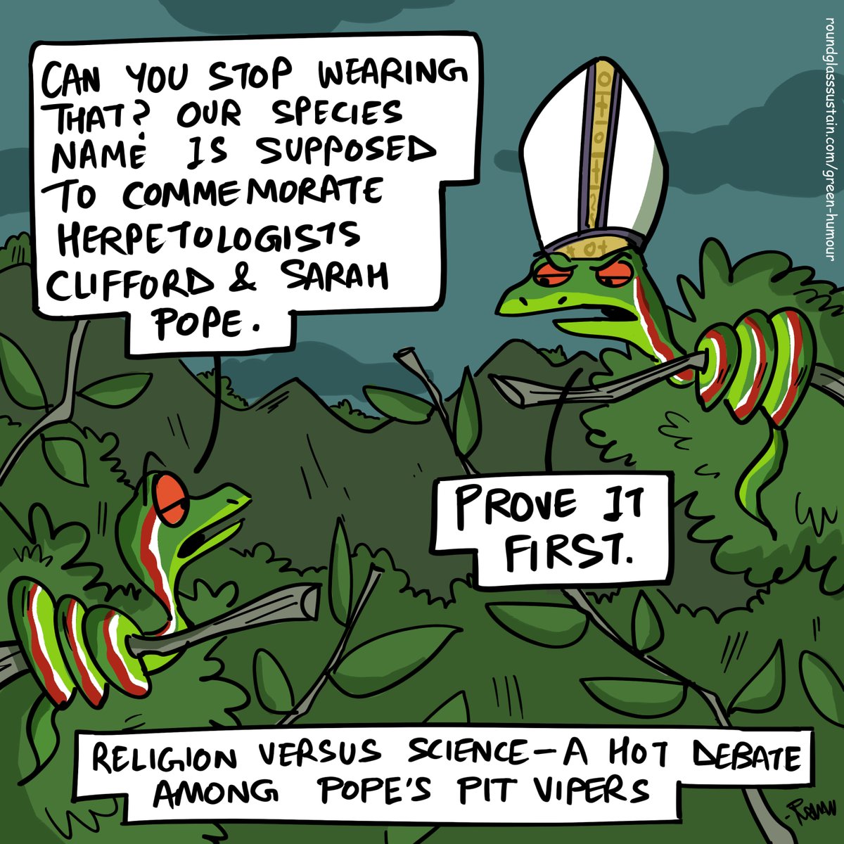Roundglass Sustain (@rgsustain1) on Twitter photo Meet the preacher of the jungle -- the pope's pit viper!
<a href="/thetoonguy/">Green Humour</a> #popespitviper #pitviper #greenhumour #green #snake #pope #religion Meet the preacher of the jungle -- the pope's pit viper!
<a href="/thetoonguy/">Green Humour</a> #popespitviper #pitviper #greenhumour #green #snake #pope #religion