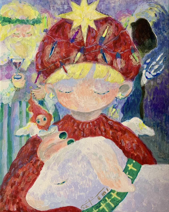 アクリル画とぬいぐるみを出展します!クリスマスの頃の展示ですよろしければ天使くんと子山羊ちゃんを連れて帰ってあげて下さい*ଘ(੭*ˊᵕˋ)੭*#夢に吹く風展#gallery魔法の生活 