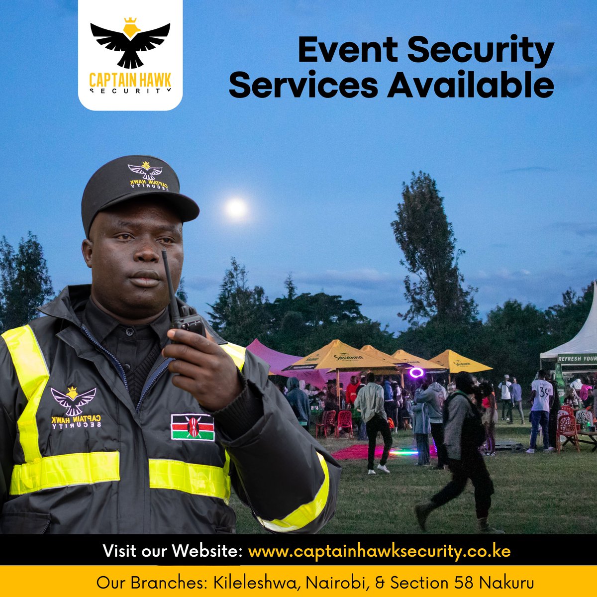 CaptainHawkSec1's tweet image. Sherehe season iko karibu, na usalama wako ni kipaumbele yetu! 🎉🚨 Hakikisha event yako inakuwa smooth bila wasiwasi na @captainhawksecurity
📞Call 0704441971
Learn more: captainhawksecurity.co.ke
#eventsecurity #eventsecurityservices #HomeSecurity #CCTV #CaptainHawkSecurity