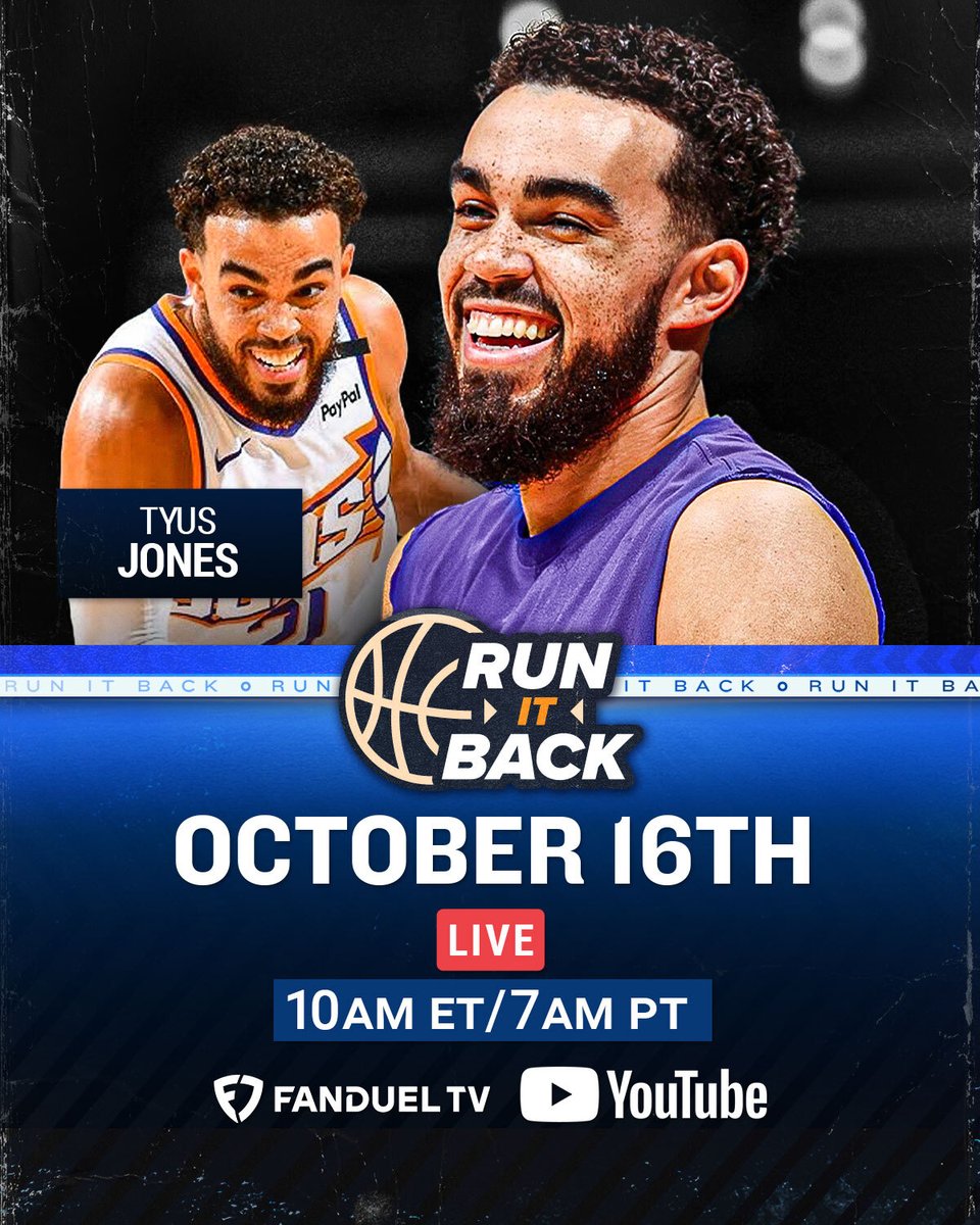 . @1Tyus is joining the Run It Back crew TODAY at 10 AM EST/7 AM PST!  

Watch HERE on YouTube Live: youtube.com/@runitbackfdtv…

<a href="/MichelleDBeadle/">Michelle Beadle</a> | <a href="/TeamLou23/">Lou Williams</a> | <a href="/ChandlerParsons/">Chandler Parsons</a>
