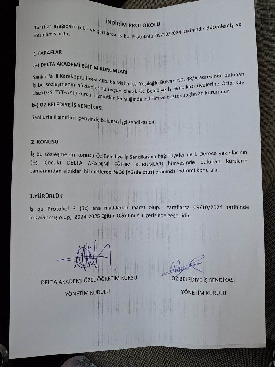 Öz-Bld İş Sendikası ve Delta Akademi Eğitim kurumları arasında yüzde otuz indirim protokolu imzalandık..