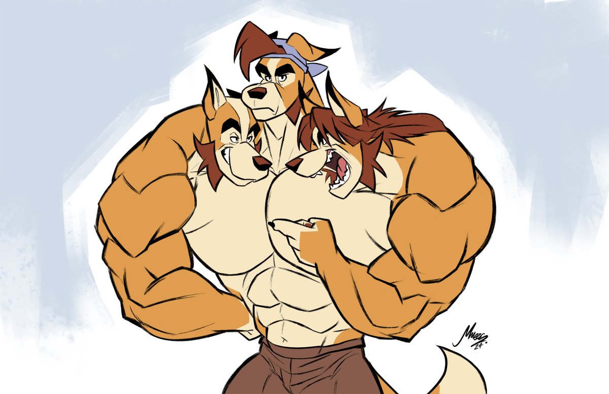 meza0411's tweet image. Cerberus day 15,  my fursona is dealing with his two annoying brats!
#weretober2024 
PS This is my final post for weretober!  I had fun!