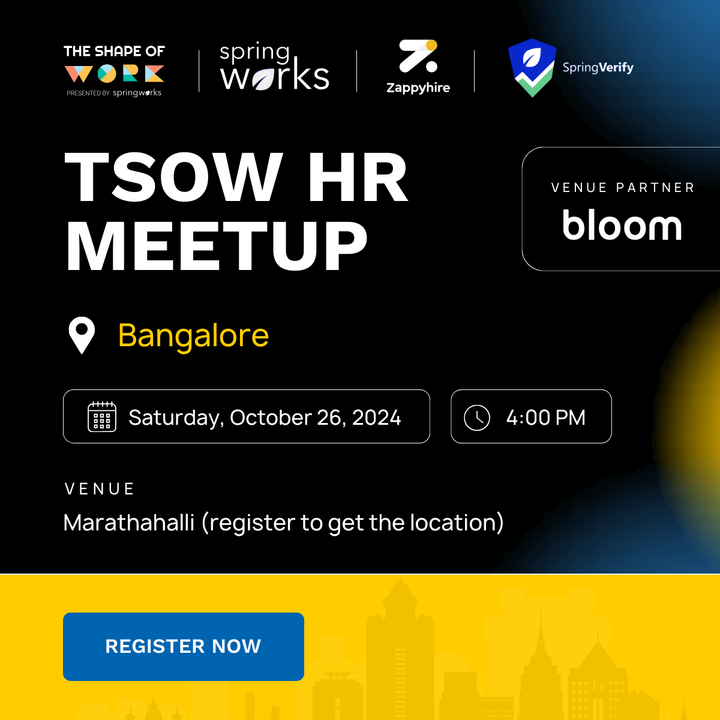 zappyhireglobal's tweet image. Just 10 days to go until the highly anticipated TSOW meetup in Bengaluru! 

📅 Date: Saturday, October 26, 2024
⏰ Time: 4:00 PM - 7:00 PM
📍 Location: Marathahalli (register for the details)
🔗lu.ma/jhn385du

#zappyhire #SpringVerify #springworks #TSOW #HRtech #HR