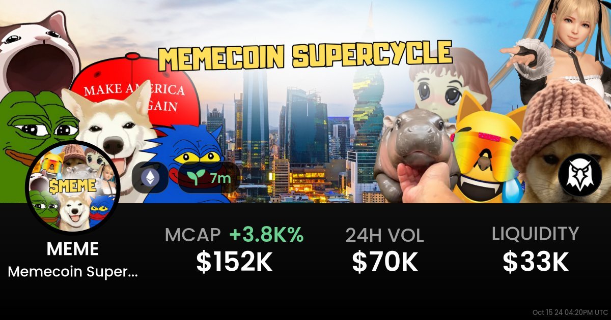 🔥 Memecoin Supercycle has just entered Ether Dexscreener hot pairs

Token: $MEME
Twitter: @meme_supercycle

CA: 0x69420eea8b66241c3eba937861daeb6464c2559d