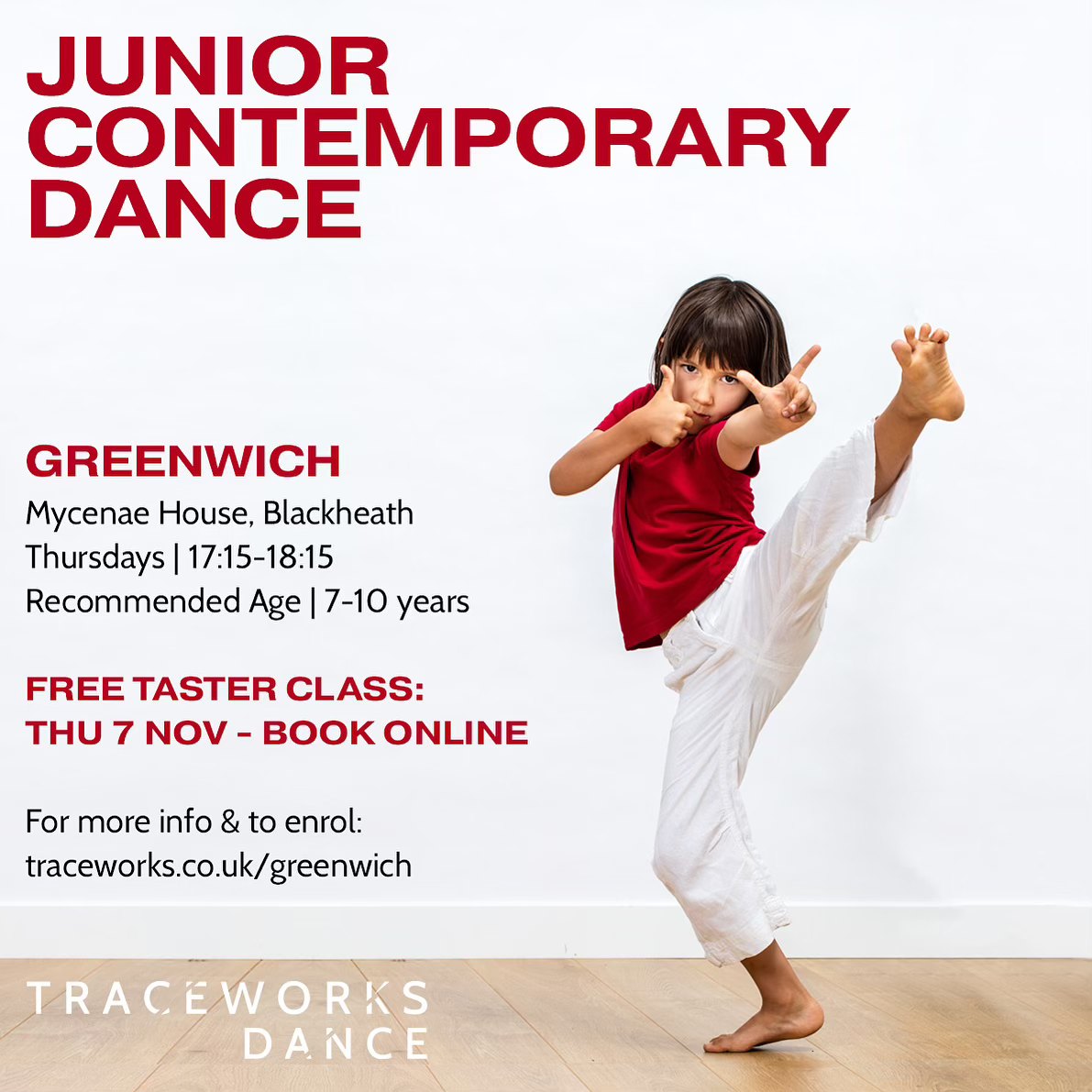 MycenaeHouse's tweet image. NEW CLASS: Junior #ContemporaryDance in #Greenwich with @traceworksdance, free taster on 7 Nov 5.15pm! 

The perfect place for improving dance skills, exploring creativity &amp;amp; learning exciting choreography… all while having fun! Recommended for ages 7-10

traceworks.co.uk/greenwich