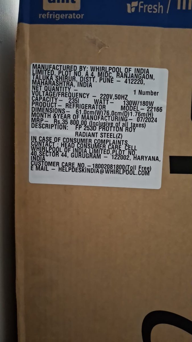 RickyPunte47022's tweet photo. @Flipkart @flipkartsupport 

I ordered a refrigerator on big billion day and the fridge was not in a good condition.  I filed a replacement complain and it has not been replaced from last 20 days . Customer support is also delaying the issue everytime i call them and make excuses https://t.co/A7omiKtwwe