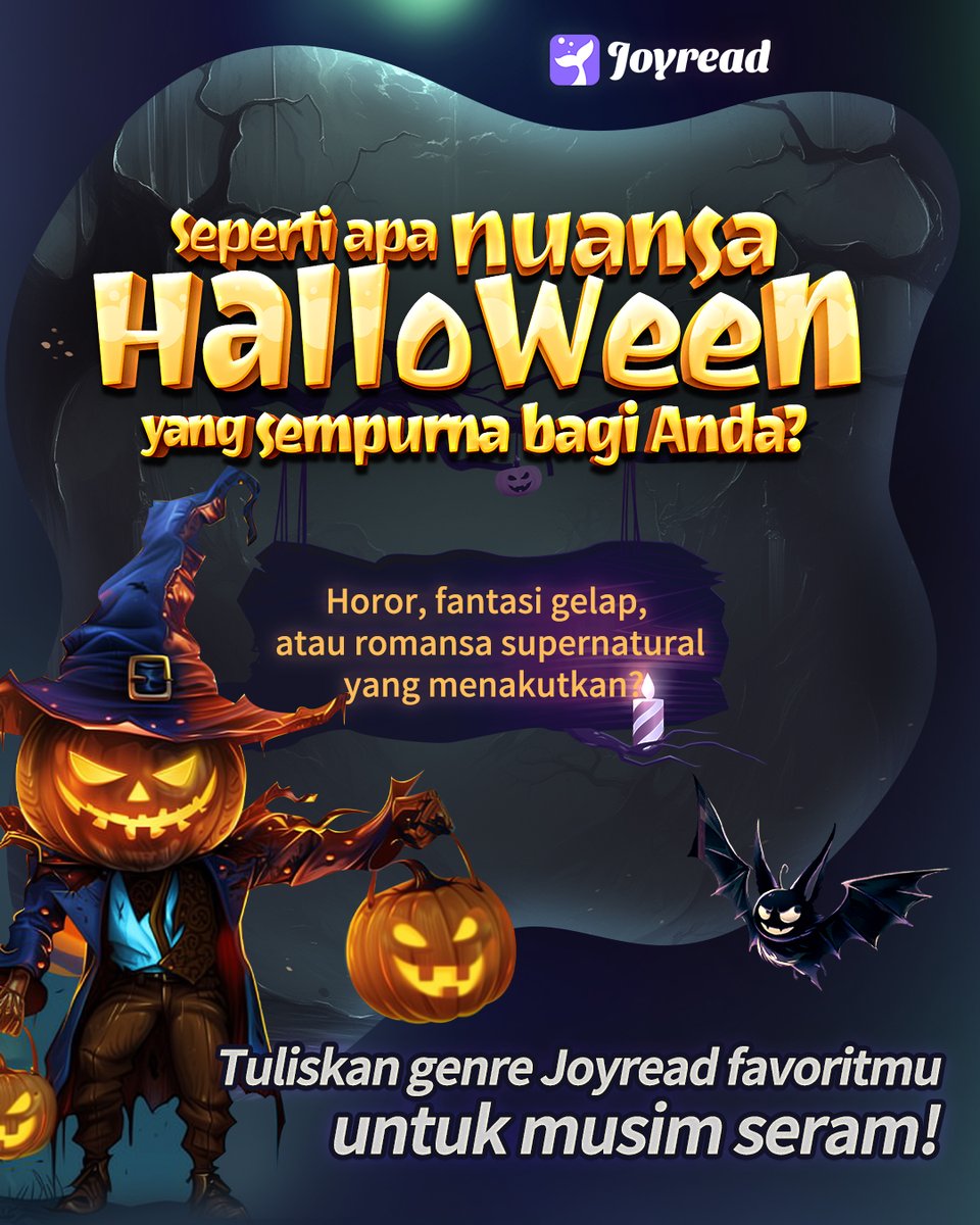 JoyReadIndo's tweet image. 👻𝐒𝐢𝐚𝐩 𝐮𝐧𝐭𝐮𝐤 𝐦𝐮𝐬𝐢𝐦 𝐬𝐞𝐫𝐚𝐦?🎃

Tuliskan genre favorit Joyread kamu..horor, fantasi gelap/romansa supernatural!🕸️✨

Siapa yang tidak sabar mendapatkan lebih banyak Mutiara?

Follow IG &amp;amp; FB
linktr.ee/joyreadindones…

#HalloweenVibes #JoyreadMagic #SpookySeason